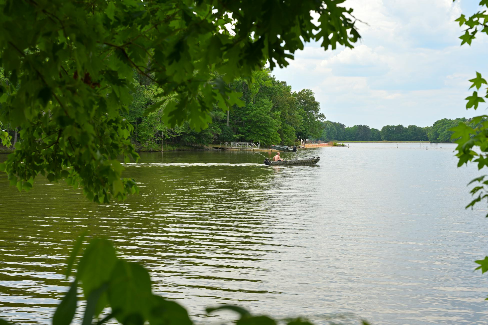 A tranquil morning scene of a lake at sunrise — Lake Norman, North Carolina.